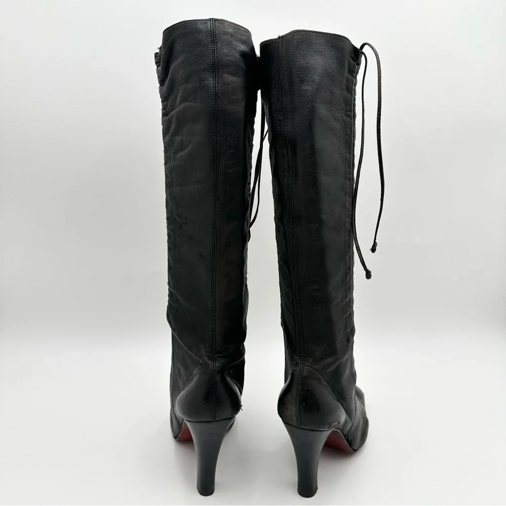 Vintage Christian Louboutin Leather Tie Ruched Tall Boots